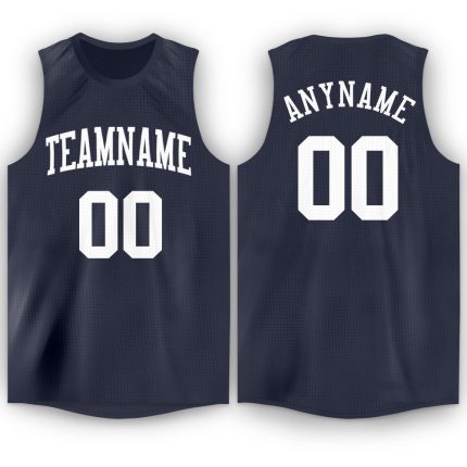 Custom Name and Number Personalized Basketball Jersey - Navy White Round Neck Personalized Navy White Round Neck Basketball
