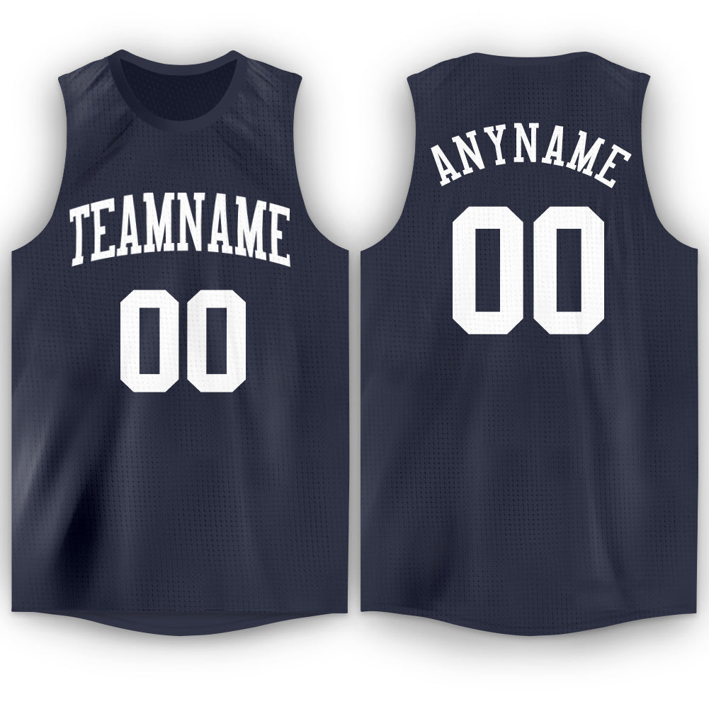 Custom Name and Number Personalized Basketball Jersey - Navy White Round Neck Personalized Navy White Round Neck Basketball