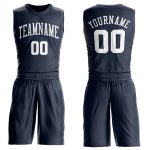 Personalized Basketball Jersey in Navy and White - Round Neck Suit Style Personalized Navy White Round Neck Suit Basketball