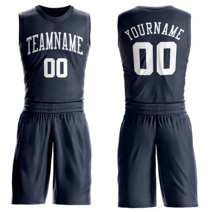 Personalized Basketball Jersey in Navy and White - Round Neck Suit Style Personalized Navy White Round Neck Suit Basketball