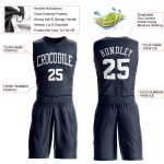Personalized Basketball Jersey in Navy and White - Round Neck Suit Style Personalized Navy White Round Neck Suit Basketball
