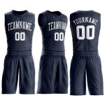 Personalized Basketball Jersey in Navy and White - Round Neck Suit Style Personalized Navy White Round Neck Suit Basketball