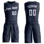 Custom Name Number Basketball Jersey Navy White Round Neck Suit - Personalized Team Gear Personalized Navy White Round Neck