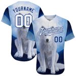 Custom Name and Number Authentic Baseball Jersey - Personalized Navy White-Royal 3D Pattern Design Wolf Personalized Navy