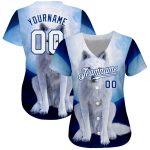 Custom Name and Number Authentic Baseball Jersey - Personalized Navy White-Royal 3D Pattern Design Wolf Personalized Navy