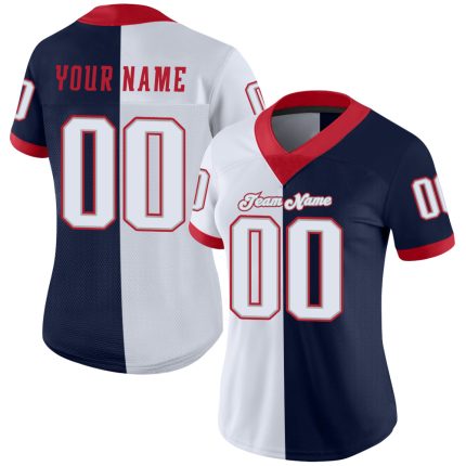 Custom Name Number Mesh Football Jersey - Personalized Navy White Scarlet Team Apparel Personalized Navy White-Scarlet Mesh