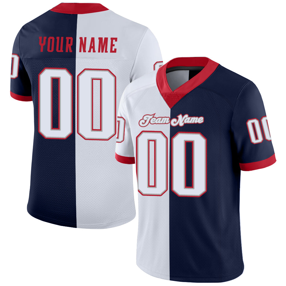 Custom Name Number Mesh Football Jersey - Personalized Navy White Scarlet Team Apparel Personalized Navy White-Scarlet Mesh