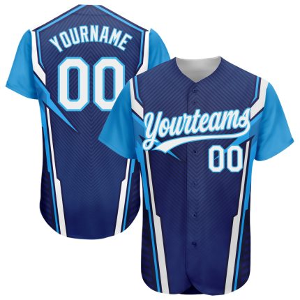 Custom 3D Pattern Baseball Jersey - Personalized Navy & Sky Blue Design with Name and Number Personalized Navy White-Sky