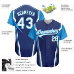 Custom 3D Pattern Baseball Jersey - Personalized Navy & Sky Blue Design with Name and Number Personalized Navy White-Sky