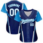 Custom 3D Pattern Baseball Jersey - Personalized Navy & Sky Blue Design with Name and Number Personalized Navy White-Sky