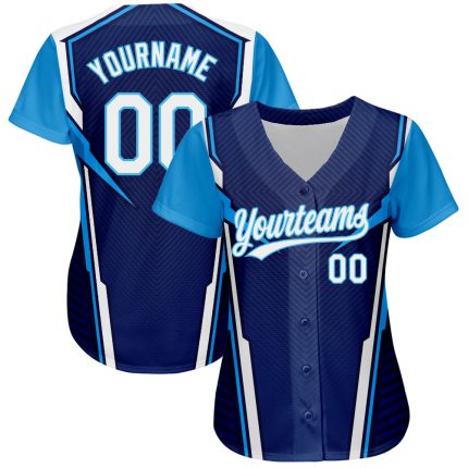 Custom 3D Pattern Baseball Jersey - Personalized Navy & Sky Blue Design with Name and Number Personalized Navy White-Sky