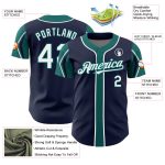 Custom Authentic Baseball Jersey with Personalized Name and Number - Navy White-Teal Arm Shapes in 3 Colors Personalized
