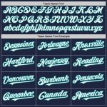 Custom Authentic Baseball Jersey with Personalized Name and Number - Navy White-Teal Arm Shapes in 3 Colors Personalized