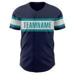 Personalized Authentic Baseball Jersey in Navy, White, and Teal Colors Personalized Navy White-Teal Authentic Baseball Jersey