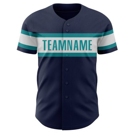 Personalized Authentic Baseball Jersey in Navy, White, and Teal Colors Personalized Navy White-Teal Authentic Baseball Jersey