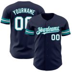 Custom Team Name and Number Baseball Jersey - Personalized Navy White Teal Authentic Jersey Personalized Navy White-Teal