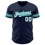 Custom Team Name and Number Baseball Jersey - Personalized Navy White Teal Authentic Jersey Personalized Navy White-Teal