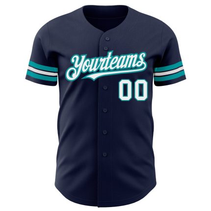 Custom Team Name and Number Baseball Jersey - Personalized Navy White Teal Authentic Jersey Personalized Navy White-Teal