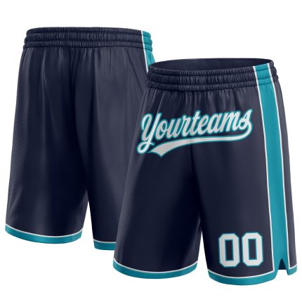 Custom Personalized Basketball Shorts with Name and Number - Navy White Teal Authentic Design Personalized Navy White-Teal