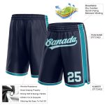 Custom Personalized Basketball Shorts with Name and Number - Navy White Teal Authentic Design Personalized Navy White-Teal