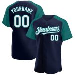 Custom Name and Number Navy White Teal Baseball Jersey - Personalized Authentic Raglan Sleeves Personalized Navy White-Teal