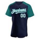 Custom Name and Number Navy White Teal Baseball Jersey - Personalized Authentic Raglan Sleeves Personalized Navy White-Teal