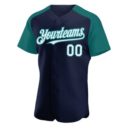 Custom Name and Number Navy White Teal Baseball Jersey - Personalized Authentic Raglan Sleeves Personalized Navy White-Teal