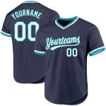 Custom Navy White-Teal Throwback Baseball Jersey with Personalized Name and Number Personalized Navy White-Teal Authentic