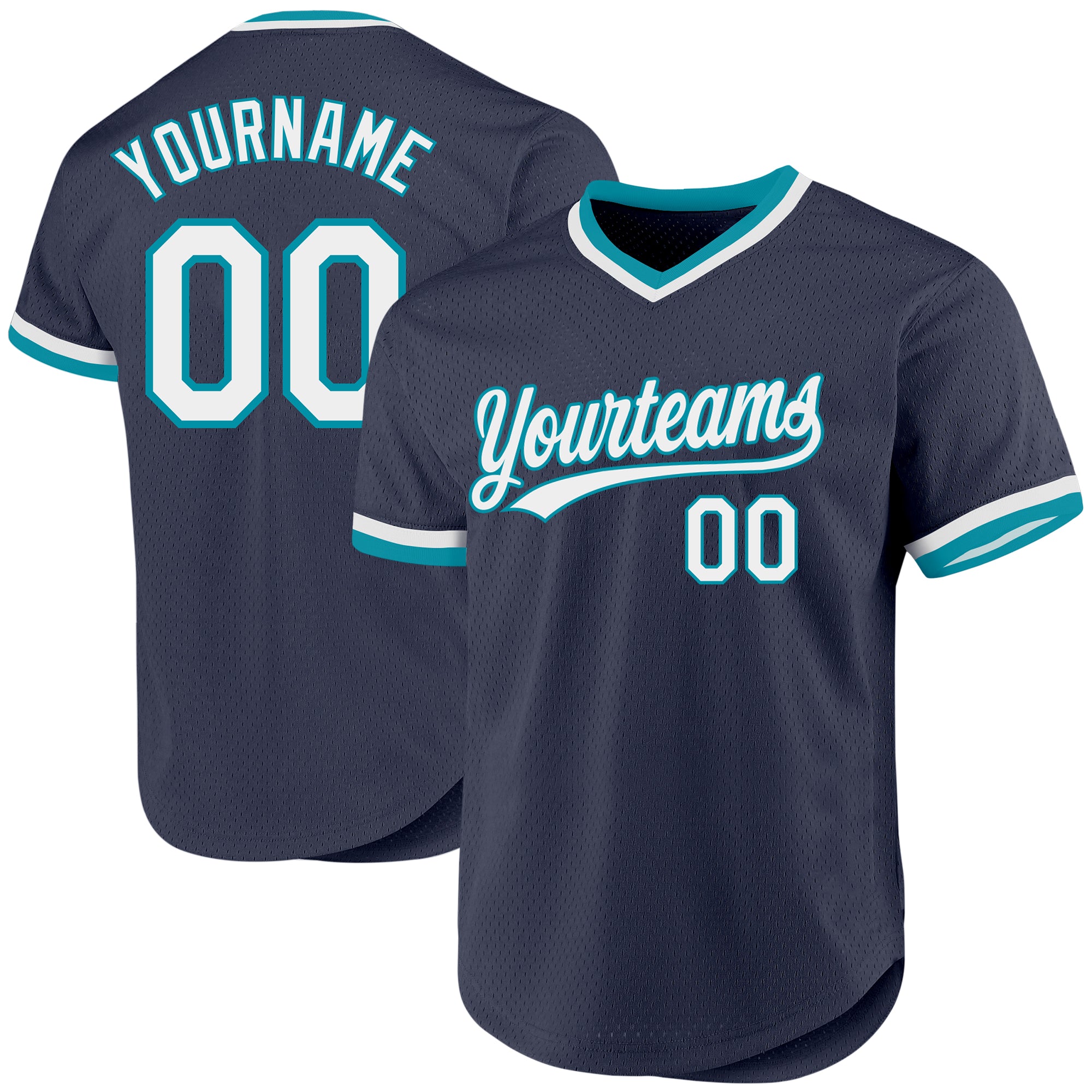 Custom Navy White-Teal Throwback Baseball Jersey with Personalized Name and Number Personalized Navy White-Teal Authentic
