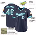Custom Navy White-Teal Throwback Baseball Jersey with Personalized Name and Number Personalized Navy White-Teal Authentic