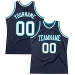 Custom Team Basketball Jersey - Personalized Navy White-Teal Throwback with Custom Name and Number Personalized Navy White-Teal