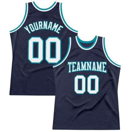 Custom Team Basketball Jersey - Personalized Navy White-Teal Throwback with Custom Name and Number Personalized Navy White-Teal