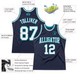 Custom Team Basketball Jersey - Personalized Navy White-Teal Throwback with Custom Name and Number Personalized Navy White-Teal