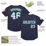 Personalized Authentic Throwback Baseball Jersey - Navy White Teal Mesh Design Personalized Navy White-Teal Mesh Authentic