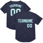Personalized Authentic Throwback Baseball Jersey - Navy White Teal Mesh Design Personalized Navy White-Teal Mesh Authentic