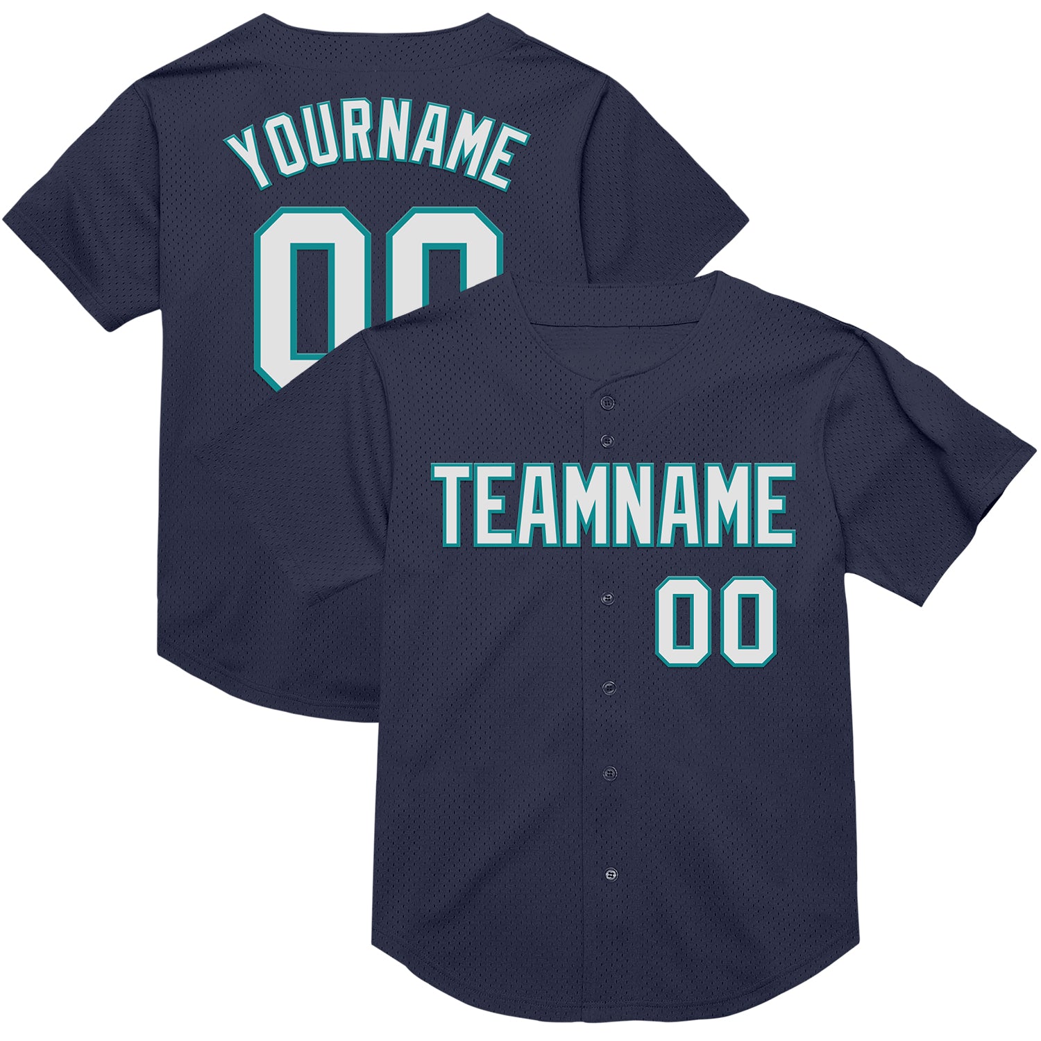 Personalized Authentic Throwback Baseball Jersey - Navy White Teal Mesh Design Personalized Navy White-Teal Mesh Authentic