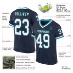 Custom Mesh Throwback Football Jersey - Personalized Navy White-Teal with Name & Number Personalized Navy White-Teal Mesh