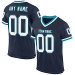 Custom Mesh Throwback Football Jersey - Personalized Navy White-Teal with Name & Number Personalized Navy White-Teal Mesh