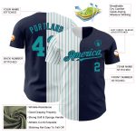 Custom Name and Number Personalized Authentic Baseball Jersey - Navy White-Teal Pinstripe Fashion Team Apparel Personalized