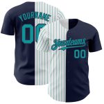 Custom Name and Number Personalized Authentic Baseball Jersey - Navy White-Teal Pinstripe Fashion Team Apparel Personalized