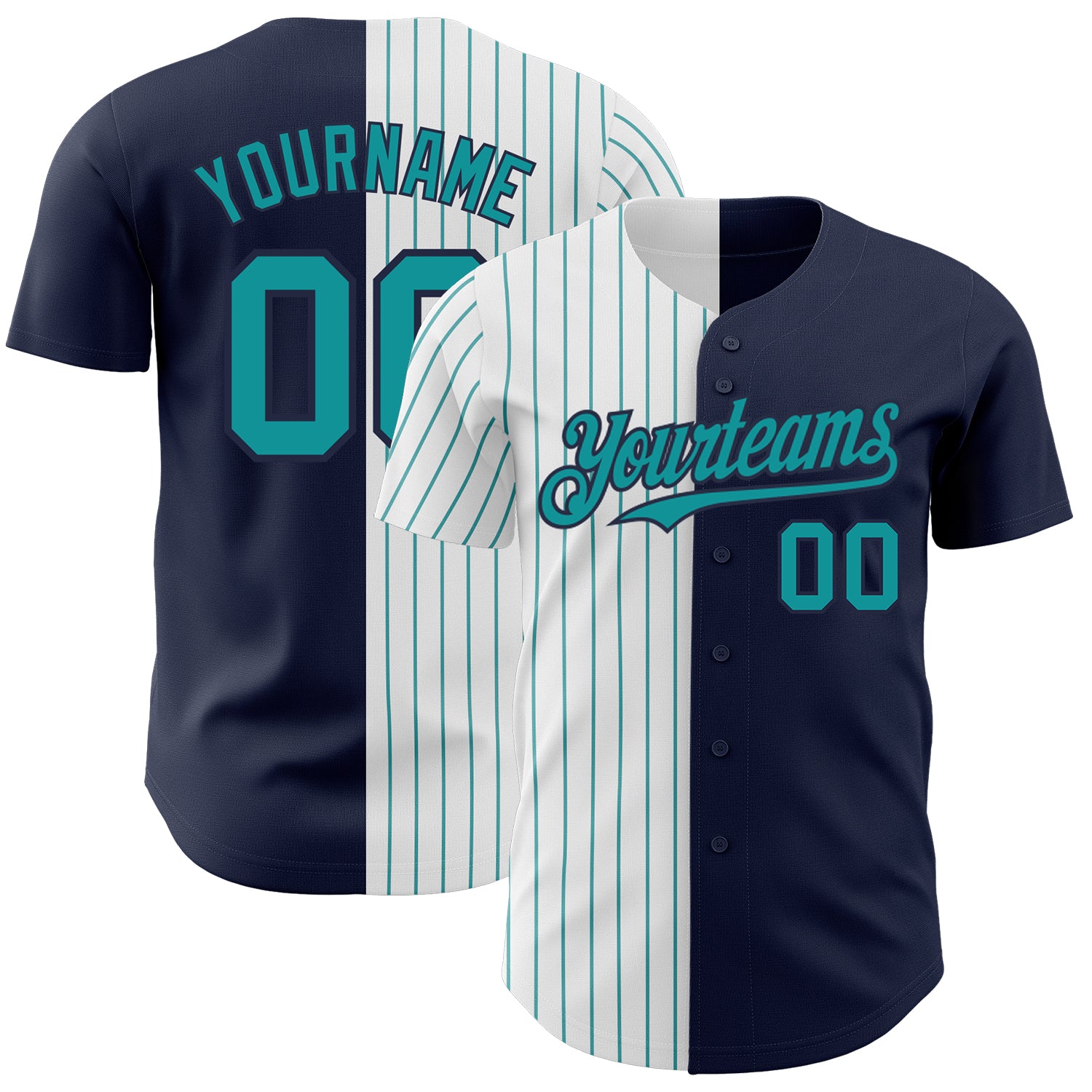 Custom Name and Number Personalized Authentic Baseball Jersey - Navy White-Teal Pinstripe Fashion Team Apparel Personalized