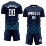 Custom Team Soccer Jersey Personalized with Name and Number - Navy White Teal Sublimation Uniform Personalized Navy White-Teal