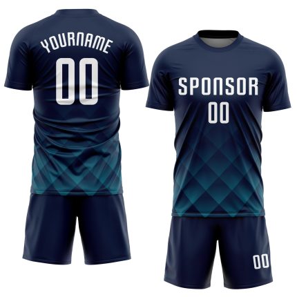 Custom Team Soccer Jersey Personalized with Name and Number - Navy White Teal Sublimation Uniform Personalized Navy White-Teal