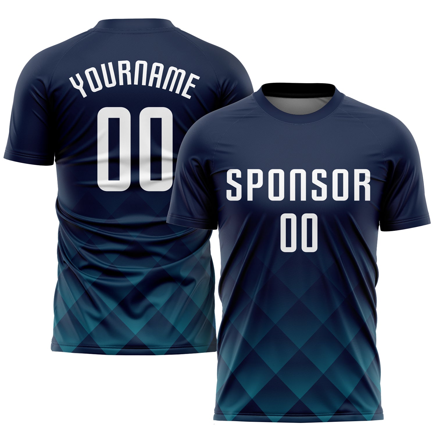 Custom Team Soccer Jersey Personalized with Name and Number - Navy White Teal Sublimation Uniform Personalized Navy White-Teal