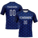 Custom Name Number Volleyball Jersey - Personalized Navy White Thunder Blue Geometric Shape Uniform Personalized Navy White-Thunder