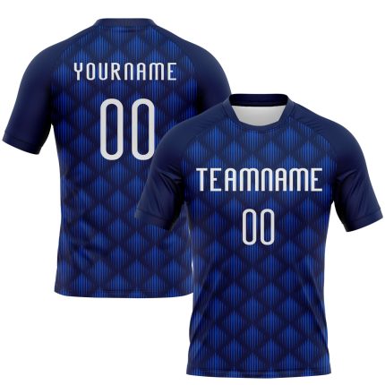 Custom Name Number Volleyball Jersey - Personalized Navy White Thunder Blue Geometric Shape Uniform Personalized Navy White-Thunder