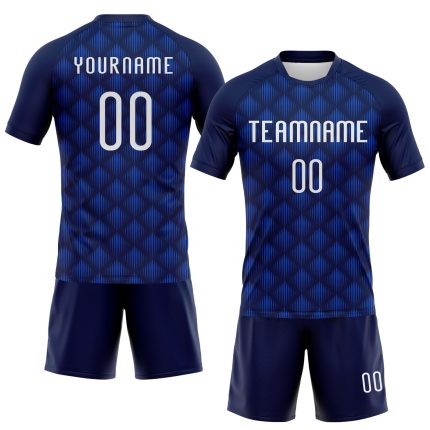 Custom Name Number Volleyball Jersey - Personalized Navy White Thunder Blue Geometric Shape Uniform Personalized Navy White-Thunder