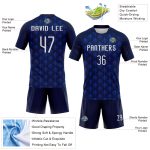 Custom Name Number Volleyball Jersey - Personalized Navy White Thunder Blue Geometric Shape Uniform Personalized Navy White-Thunder