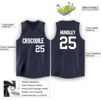 Personalized Basketball Jersey in Navy and White V-Neck Style Personalized Navy White V-Neck Basketball Jersey