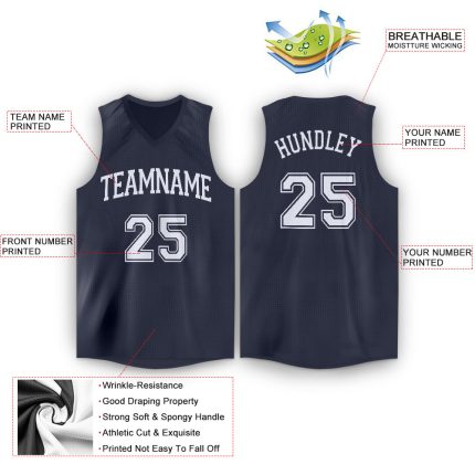 Custom Name Number Basketball Jersey V-Neck Personalized Navy White Team Personalized Navy White V-Neck Basketball Jersey